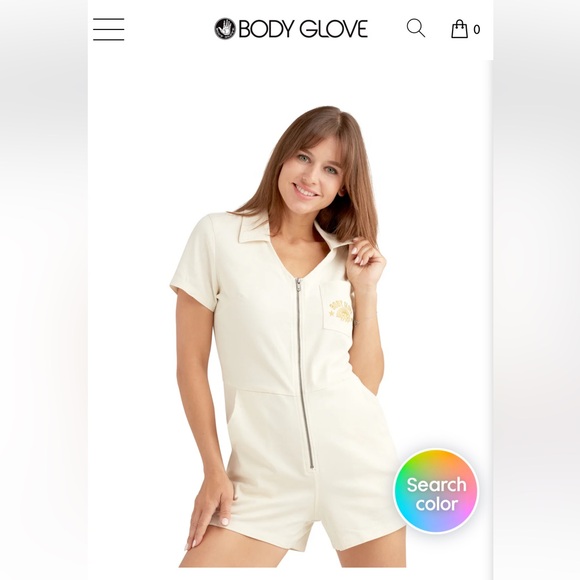 BODY GLOVE Cream Short Sleeve Zip-Up aviator Romper, stretch - Picture 8 of 13